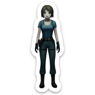 An icon featuring a dark, eerie atmosphere with a spooky environment, inspired by horror games like Resident Evil. The design includes ominous lighting, creepy shadows, and a silhouette of a character in distress. Transparent background enhances the chilling vibe of the scene. sticker