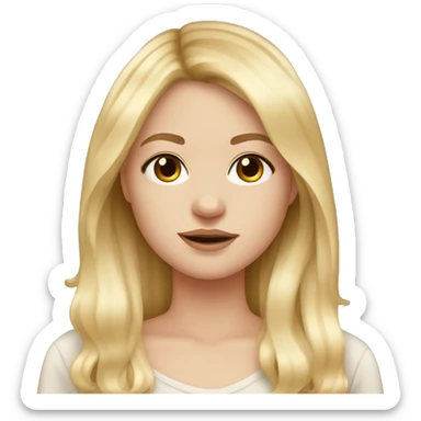 White girl with long blonde hair with curtain bangs, dark brown eyes and rosy cheeks sticker