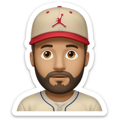 bearded guy wearing a Jordan baseball cap, emoji style, neutral expression sticker