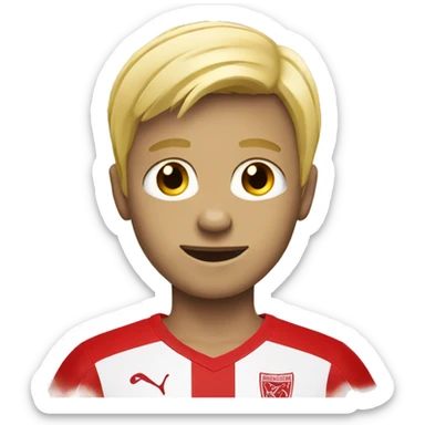 Blonde hair boy soccer player wearing red jersey sticker