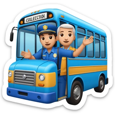3D emoji of a Peruvian bus fare collector (“cobrador”), leaning out of a urban blue bus. door calling passengers, dynamic pose, urban street vibe, vibrant colors, bold outlines, sticker illustration, transparent background sticker