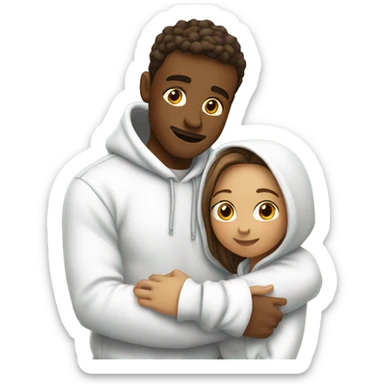 An emoji of a man wearing a white hoodie, standing next to his sister. He is hugging her warmly, showing a close sibling bond sticker