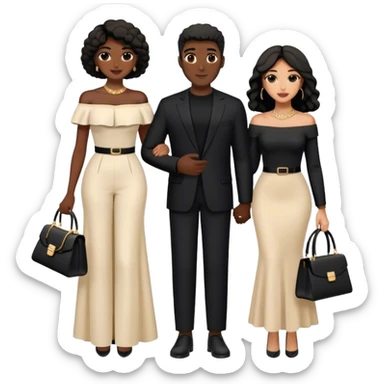 couple the Lebanese man dressed in all black, and the Palestinian woman in an elegant off-shoulder cream-colored outfit with a matching handbag. sticker