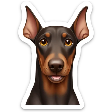 Brown Doberman dog smiling with uncropped ears and light brown eyes sticker
