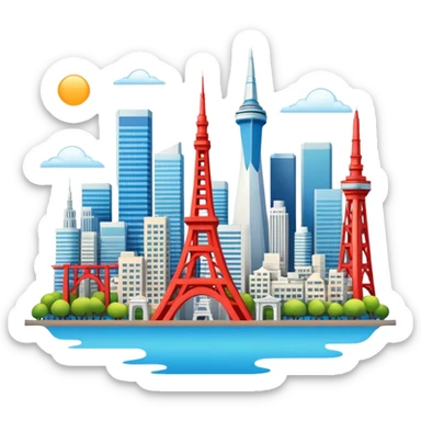create a new city scape using Tokyo and San Francisco monuments  sticker