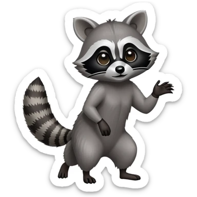 Cinematic-Raccoon-Realistic-Full-Body-Standingon all fours-Emoji – Tail flicking lazily, head tilted dramatically, thick grey fur with a signature black mask, sharp and alert ears, simplified yet realistic focused features, highly detailed, glowing with an almost sarcastic glow. sticker
