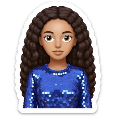 Solange with long dark brown hair, periwinkle sequin outfit  sticker
