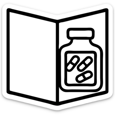 Transform this image into an open cover page design, keeping the minimal black and white outline style. Make the bottle or glass appear as if it is on the cover of a booklet or magazine, with an odd, creative layout. No background. sticker