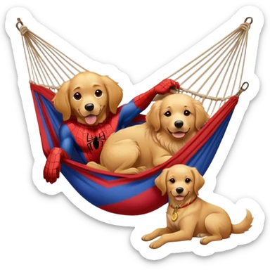 Spider-Man resting on a hammock with a golden retriever next to him sticker