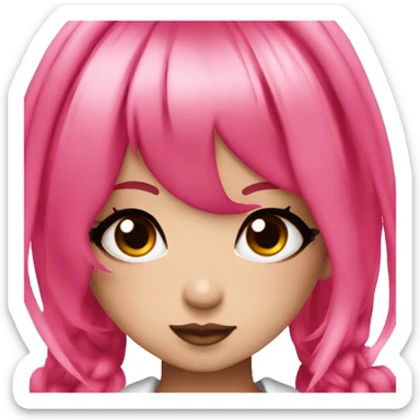hime gyaru girl, hot pink and red split-dyed hair, dark makeup sticker