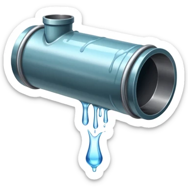 sewer steel shiny pipe with leaking water  sticker
