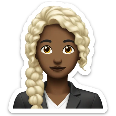 Black Buzz astrall with white blonde hairs tied behind head and  sticker