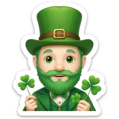 cute funny leprechaun green beard holding a 4 leaf clover sticker