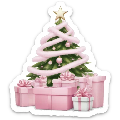 Light pink Christmas gifts under a white Christmas tree  sticker