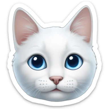 cartoon white and blue cat with one big blue birthmark on the right eye and on the ear, sticker