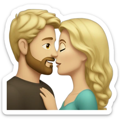White man blonde beard kiss dark hair woman sticker