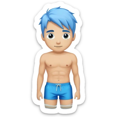 hot blond handsome  Man in blue swimming shorts with blue hair sticker