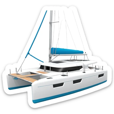 A lagoon 42 catamaran with no wording or letters on the boat. In a solid white background. The whole boat is in frame sticker