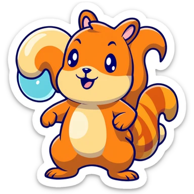 Cartoon squirrel with obvious big drool droplet hanging from mouth, extremely hungry, stomach growling sticker