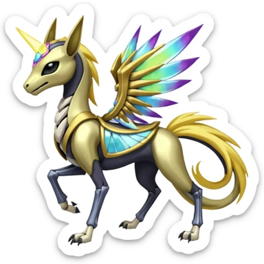 Colorful Skeletal masked armored Meloetta-Manectric-Solgaleo-Raikou-Pokémon-Digimon-Fakémon-fusion-hybrid-creature, full body sticker