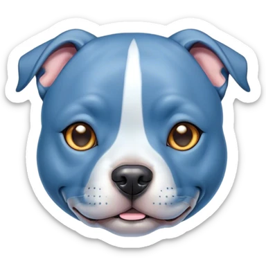 Cinematic Cute Blue Staffordshire Bull Terrier Portrait Emoji, Head tilted playfully and inquisitively, featuring a glossy blue Fur with a healthy sheen, round, sparkling dark eyes filled with curiosity, Simplified yet irresistibly adorable features, highly detailed, glowing with a warm, friendly glow, high shine, affectionate and spirited, stylized with a touch of whimsy, bright and endearing, soft glowing outline, capturing the essence of a mischievous yet loving pup, so playful it feels like it could bound out of the screen and into your arms! sticker