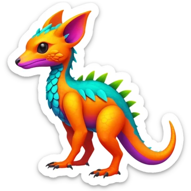 Exotic Tropical futuristic lush warm-colored neon-colored Fakémon-Trico-creature (full body) sticker