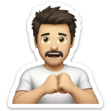 dark haired white guy in white t-shirt raising both fists and yelling in victory sticker