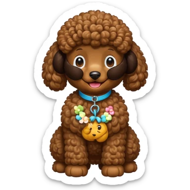 Create a full-body Apple-style emoji of a brown poodle sticker