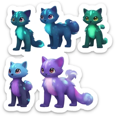 Cute cool black nebula green blue purple pink animal hybrid Fakemon full body sticker