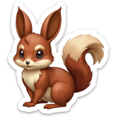 Cute cool animal hybrid Fakemon full body, dark-red-brown, beige, squirrel-eevee-bunny sticker