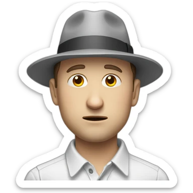 tim robinson wearing a grey fedora white shirt only looking scared and sad side view sticker