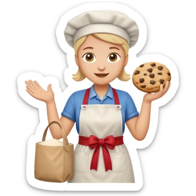 cookie factory worker emoji, with apron, carrying a bag of flour sticker