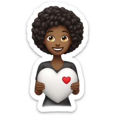mujer con pelo negro de piel blanca feliz dando un corazón sticker
