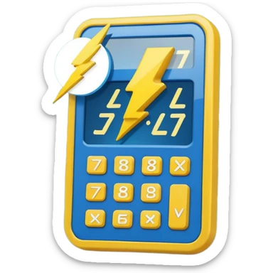 Create a simple emoji of an energy calculator: small calculator + lightning bolt icon. Flat design, bold outline, blue and yellow colors, clean, centered, emoji style. sticker
