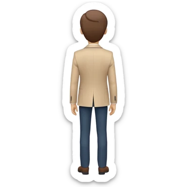 minimal emoji of a person in a blazer, seen from the back, standing with good posture, arms by sides, clean lines, simple colors, white background sticker