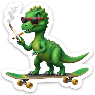 Dinosaur on a skate board smoking and wearing sunglasses sticker