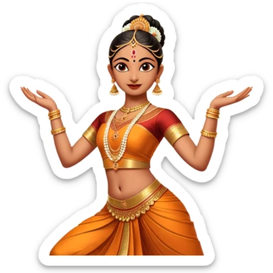 cinematic-realistic-bharatanatyam-dance-emoji,-depicted-as-an-elegant-classical-indian-dance-performance-with-graceful-poses,-intricate-costumes,-and-expressive-hand-gestures,-rendered-with-rich-textures-and-warm-dramatic-lighting, single dancer sticker