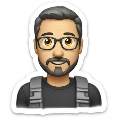 heavy set middle aged web developer short dark graying hair goatee sticker