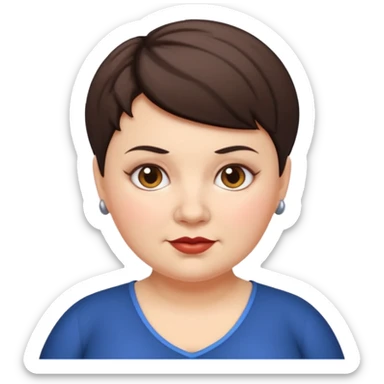 classic teacher emoji but fatter and with a black pixie cut, make her white and the pixy cut is pointy and dark brown and she is very fat sticker