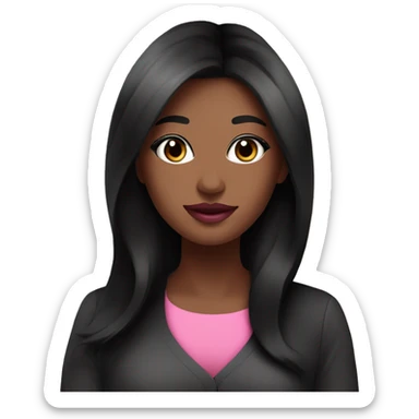 Pretty esthetician with long black hair and pink top pretty eyes and pink lipstick sticker