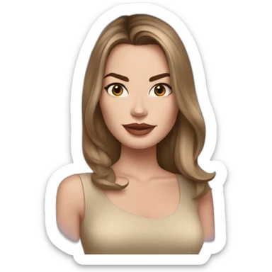 Margot Robbie with brunette long hair in a beige top sticker