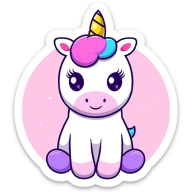 Cute unicorn surrounded by colorful glitter and sparkles sticker