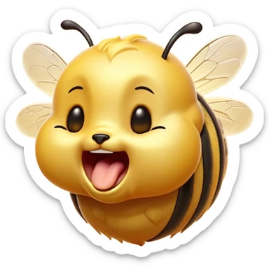 Cinematic Adorable Yawning Bee Portrait Emoji, Head tilted slightly with a dramatic, wide-open yawn, showcasing a tiny, fuzzy body with gently drooping wings and sleepy, half-closed eyes, Simplified yet irresistibly cute features, highly detailed, glowing with a soft, cozy golden glow, high shine, relaxed yet expressive, stylized with a dash of whimsical honey charm, soft glowing outline, capturing the essence of a drowsy bee that appears ready to stretch out for a nap! sticker