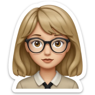 Uma garota de cabelo ondulado loiro escuro,mas com franja lisa e olhos pretos,usa óculos e a cor de pele branca sticker