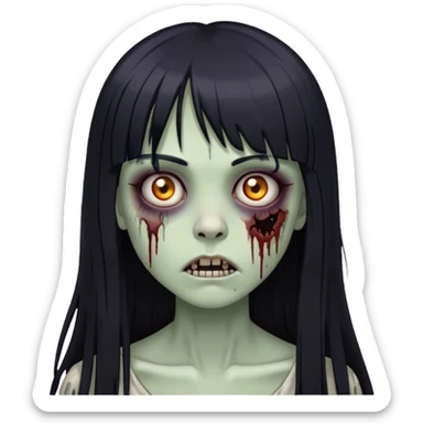 zombie girl with straight long black hair and bangs ( like this 🧟‍♀️) sticker
