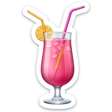 Refreshing pink fruity drink with straw in a glass sticker