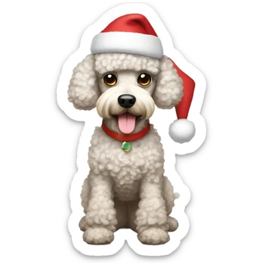 Poodle wearing a Santa hat sticker