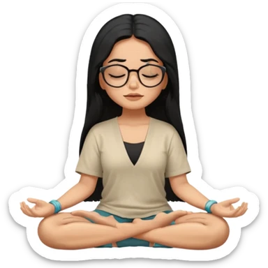 A Mexican woman, tan skin,  with long black hair and big square glasses meditating  sticker