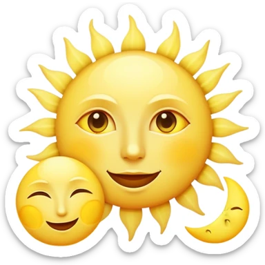 a really bright sun and a moon who shines because of it. the sun is bigger and the moon bright too sticker
