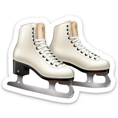 An icon featuring a pair of elegant figure skates resting on scratched, worn ice. In the background, cheering spectators fill the stands of a grand stadium, creating a vibrant atmosphere. Transparent background highlights the essence of figure skating performance sticker
